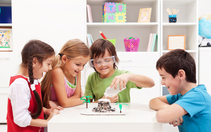 mixing baking soda and vinegar to produce carbon dioxide gas